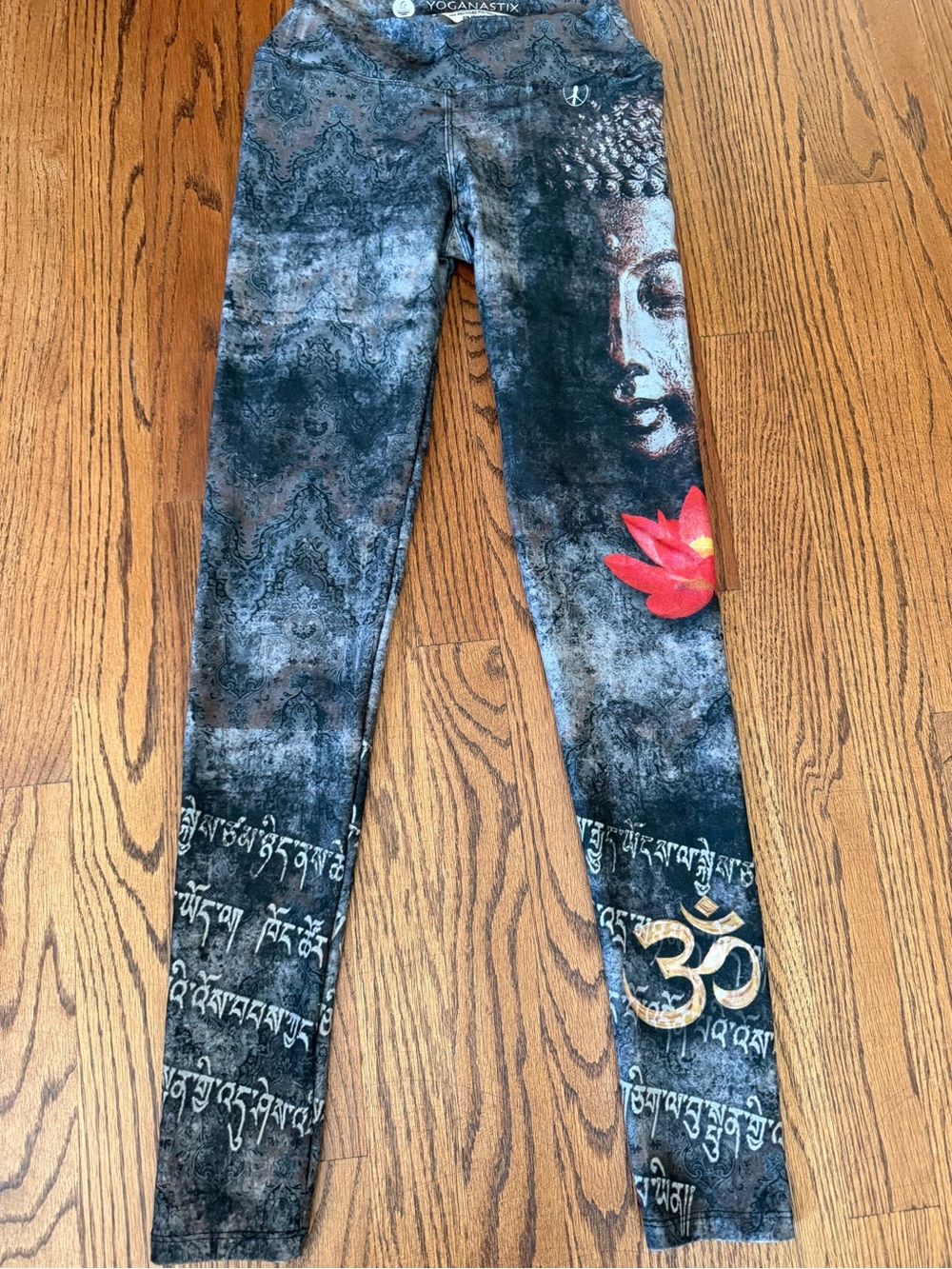 Black Buddha Leggings with Red Lotus Accent